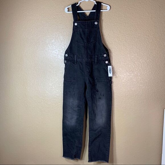 Old Navy girls black wash distressed overalls‎ - Picture 1 of 11